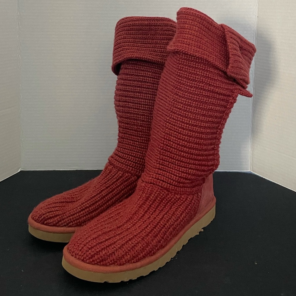 UGG Women's Knit Tall Boot in Red with Tan Sole